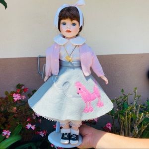 Vintage 15" porcelain doll 1950s poodle skirt Scotty doll necklace saddle shoes